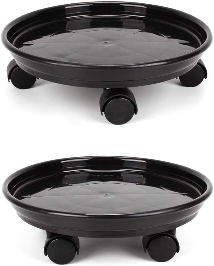 HGLCM 2Pcs Plant Caddy,Planter Pot Mover, Plant Pot Pallet Dolly Caster with Universal Wheels, Round Movable Planter Dolly Trolley Tray Pallet Outdoor Indoor Tree Flower Stand Planter (11.8 inch+2pcs+black) - Image 1